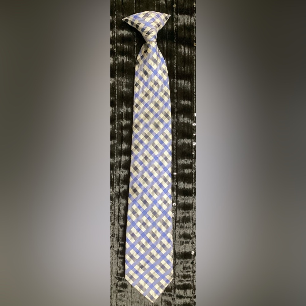 Sears Kids Blue and Black Checkered Clip On Tie